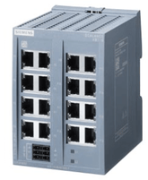 Siemens SCALANCE XB116 unmanaged IE switch with 16 RJ45 ports for small network topologies and LED diagnostics.